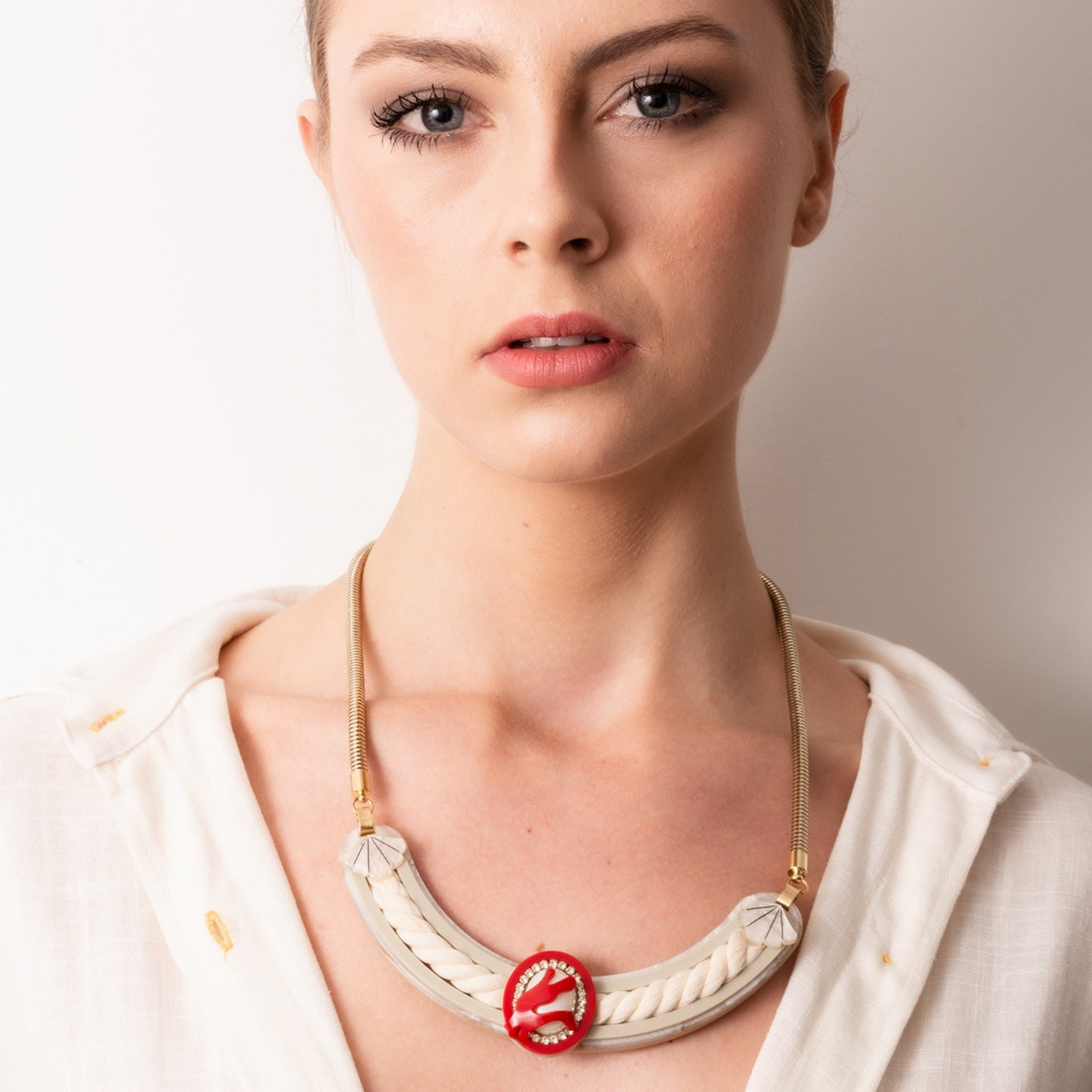 Handmade Necklace Cord Coral And Pearl Red