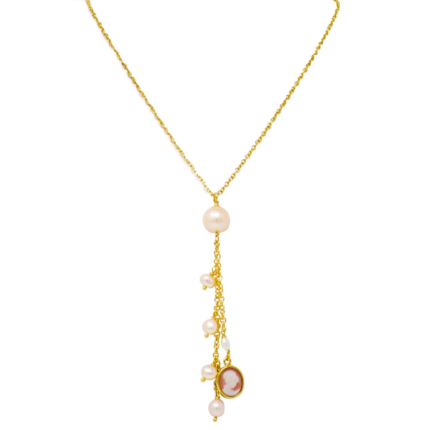 Gold Plated Mini Cameo & Pearl Necklace
