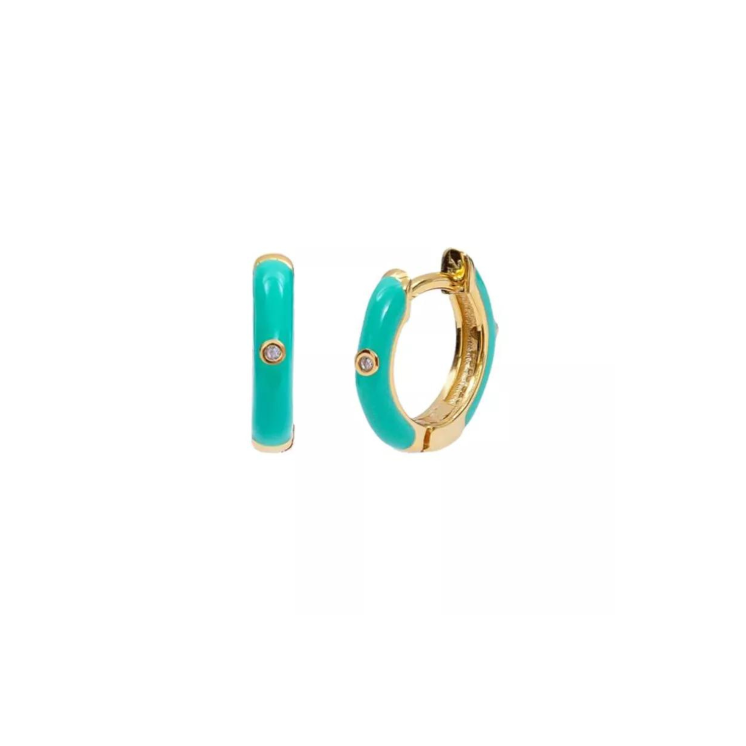 Light Blue Enamelled Jewelled Sterling Silver Hoop Earring Gold
