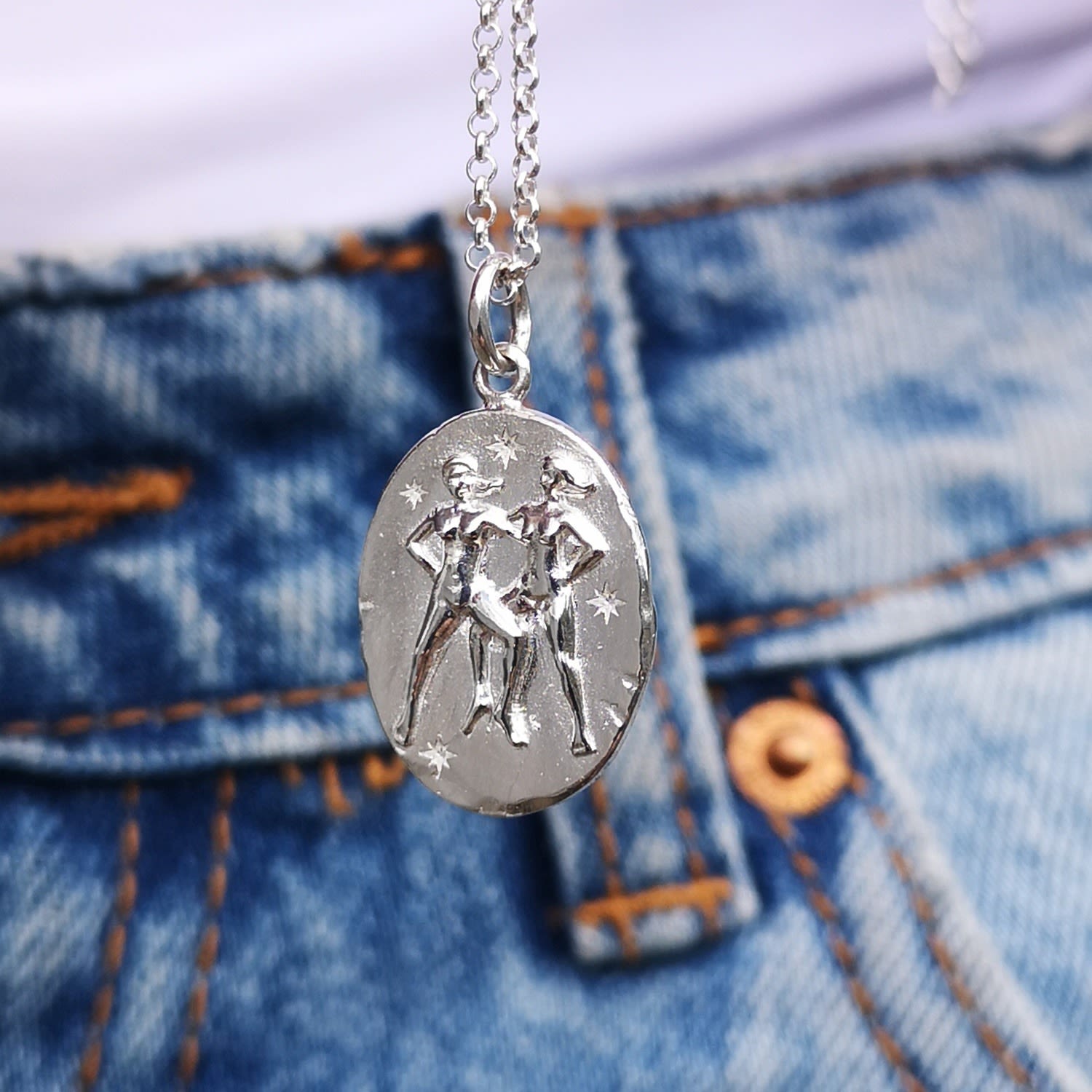 Silver Gemini Zodiac Charm Necklace