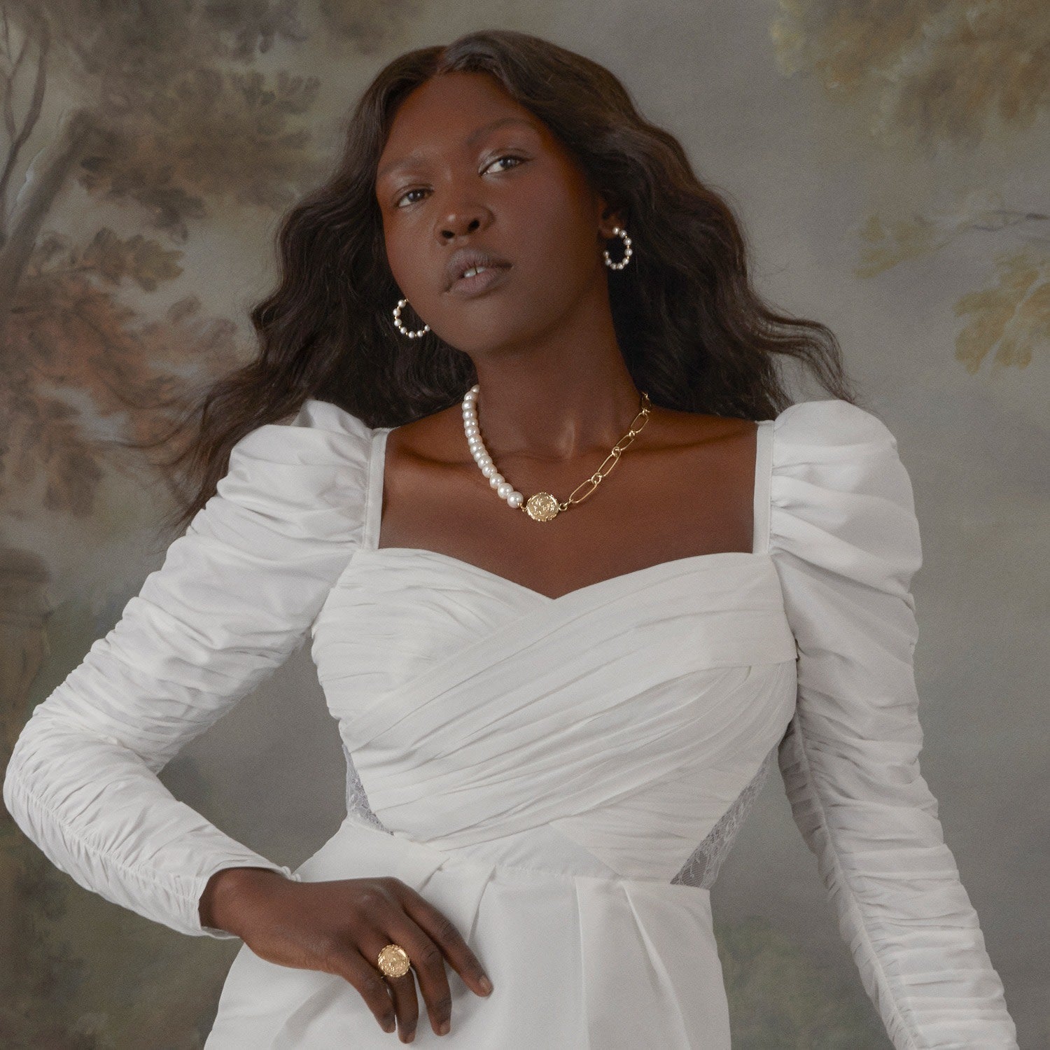 Victoria White Pearl Hoop Earrings