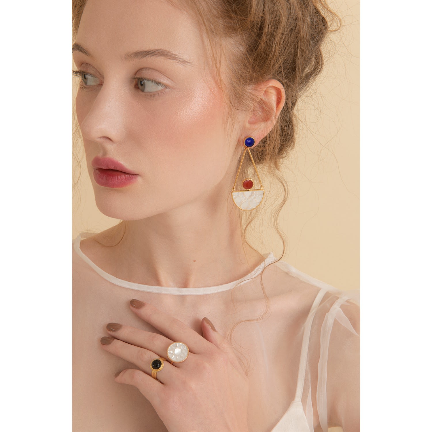 Opera Gold Vermeil Mother Of Pearl, Lapis & Carnelian Earrings