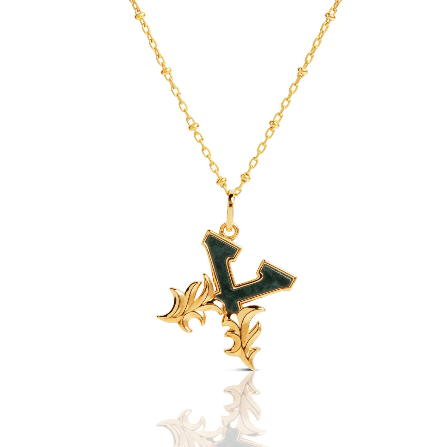 Gold Plated X Initial Necklace With Green Marble