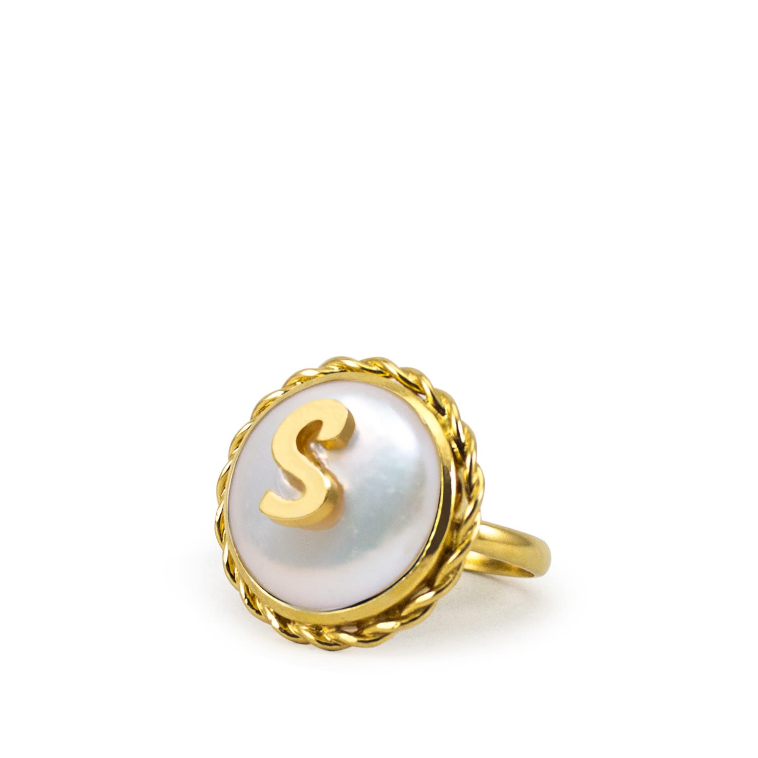 Moonglow Gold-Plated Initial S Pearl Ring