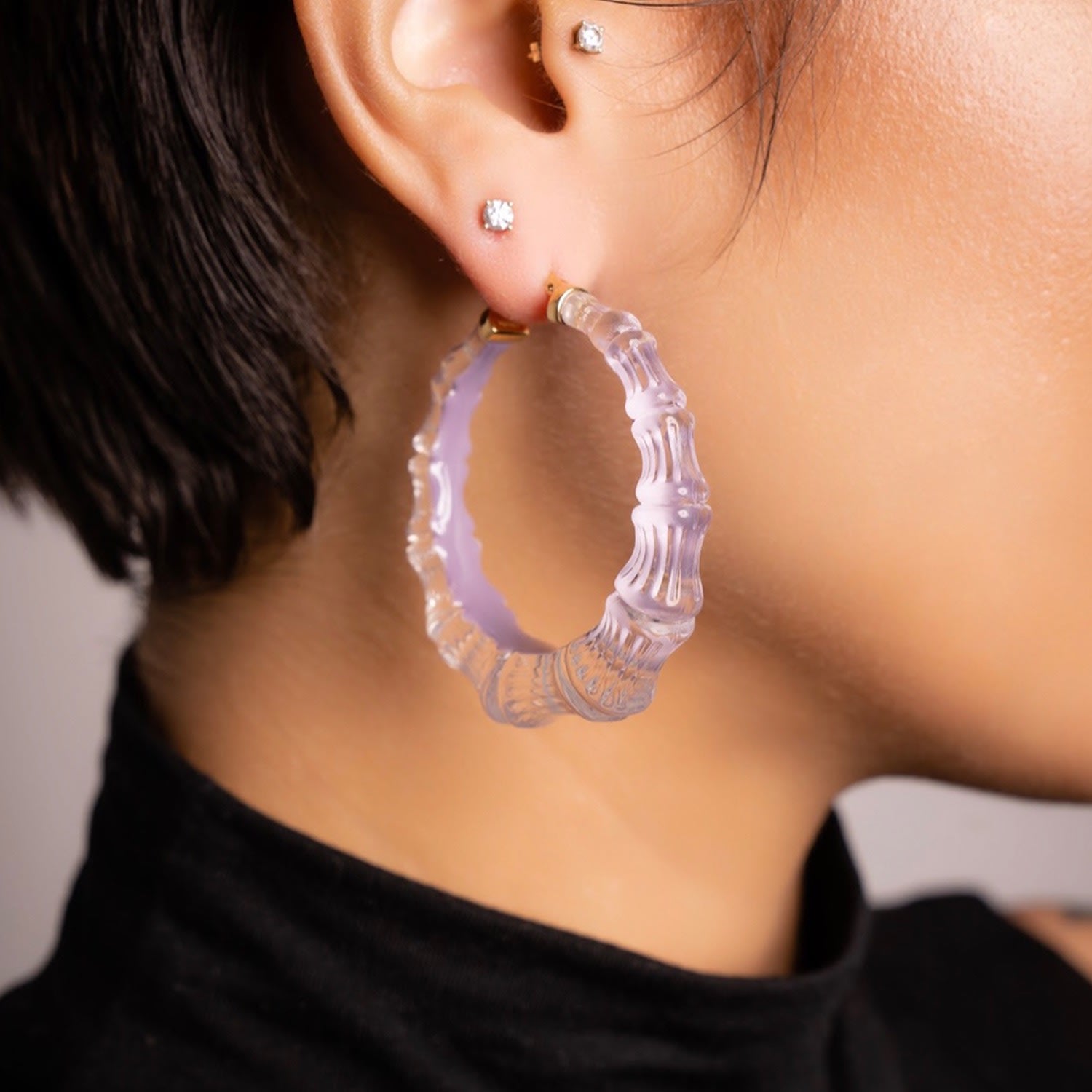 Bamboo Illusion Hoop Earrings In Lavender