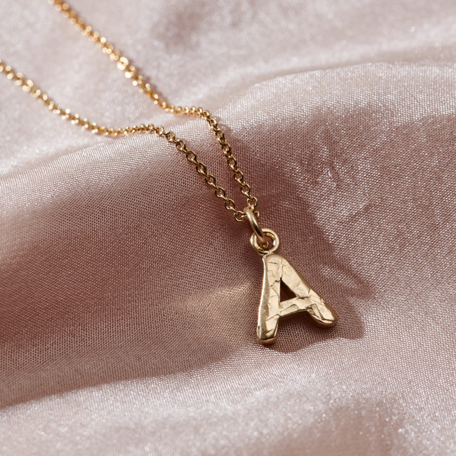 Yellow Gold Plated Textured Initial Letter Necklace