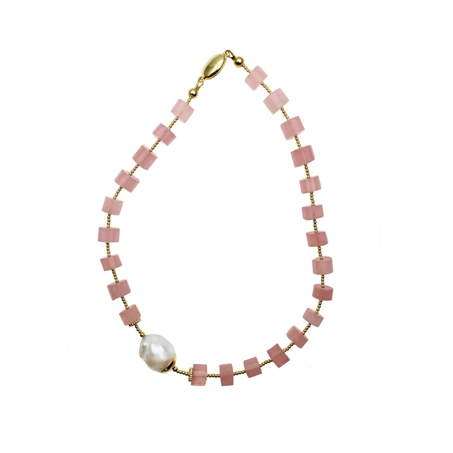 Rose Quartz With Baroque Simple Short Necklace