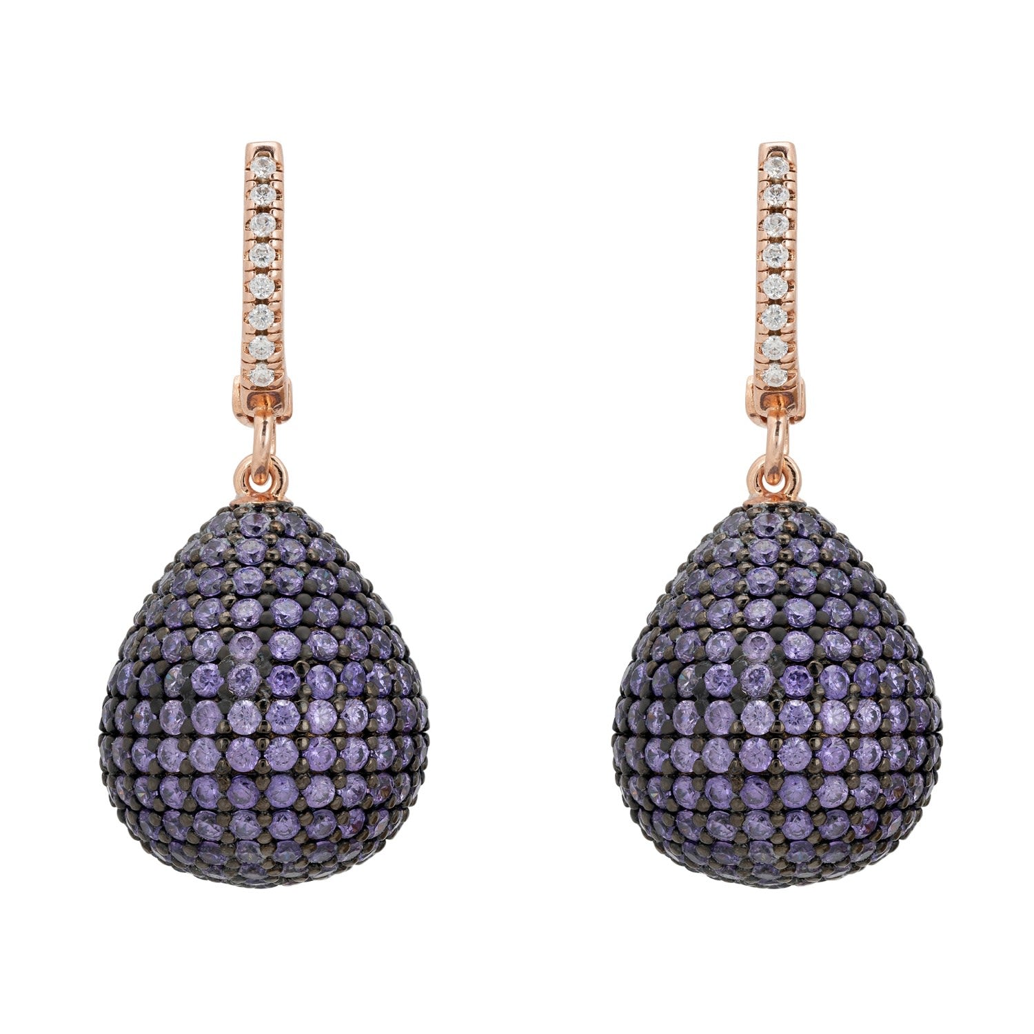Valerie Pear Drop Gemstone Earrings Rosegold Purple Amethyst Cz