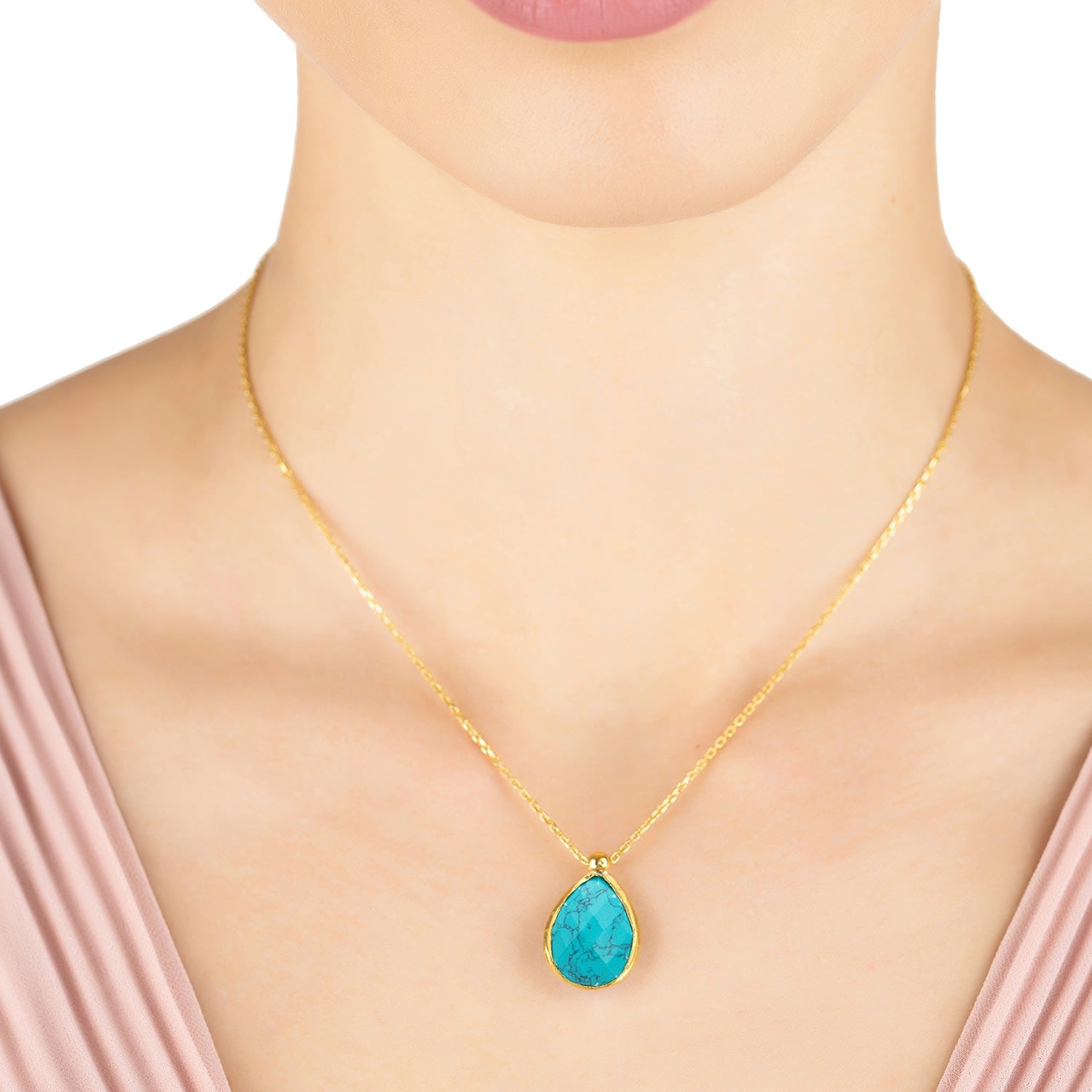 Petite Drop Necklace Gold Arizona Turquoise