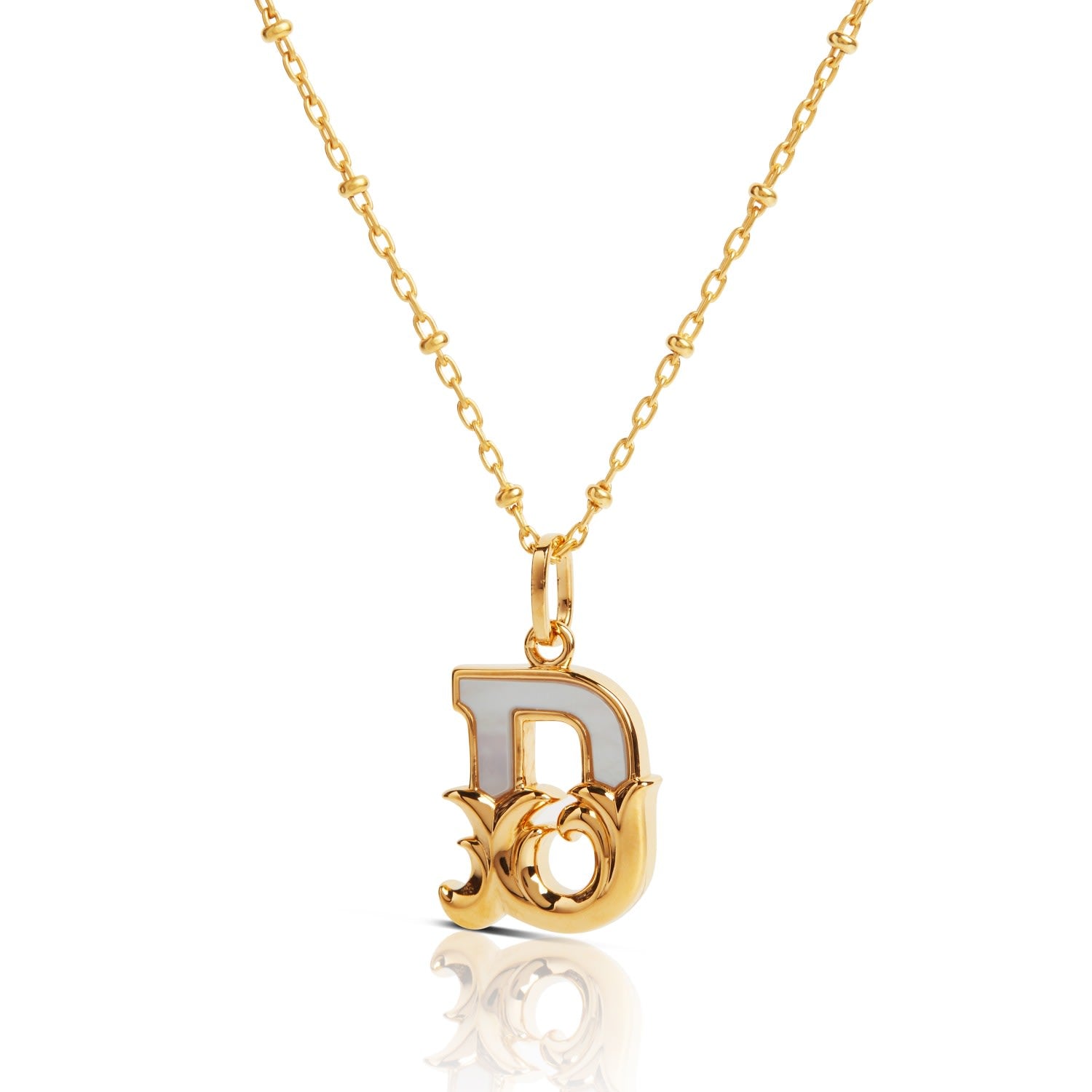 Gold Plated D Initial Necklace With Mother Of Pearl