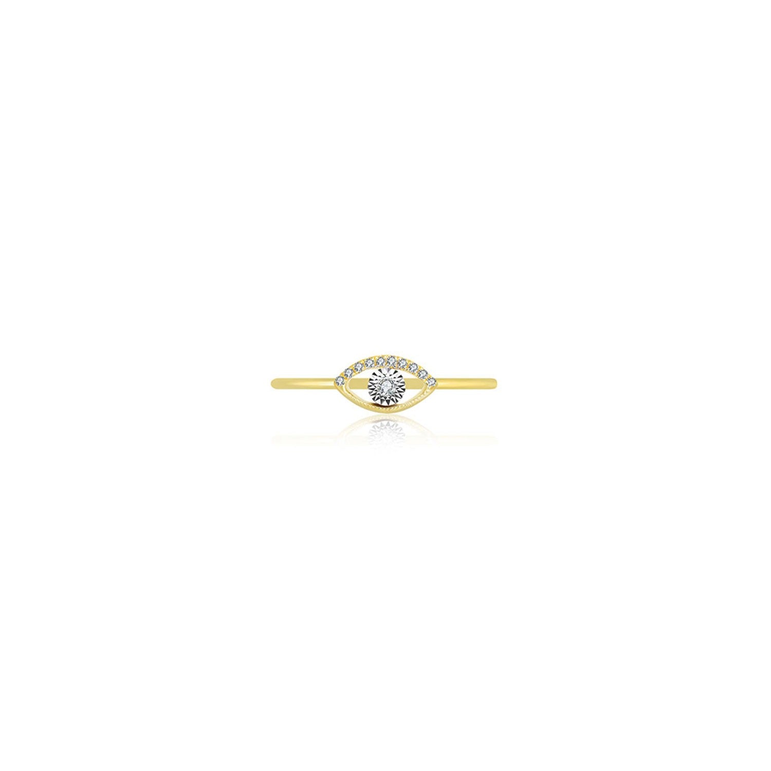 18K Yellow Gold Eye Shape Diamond Ring