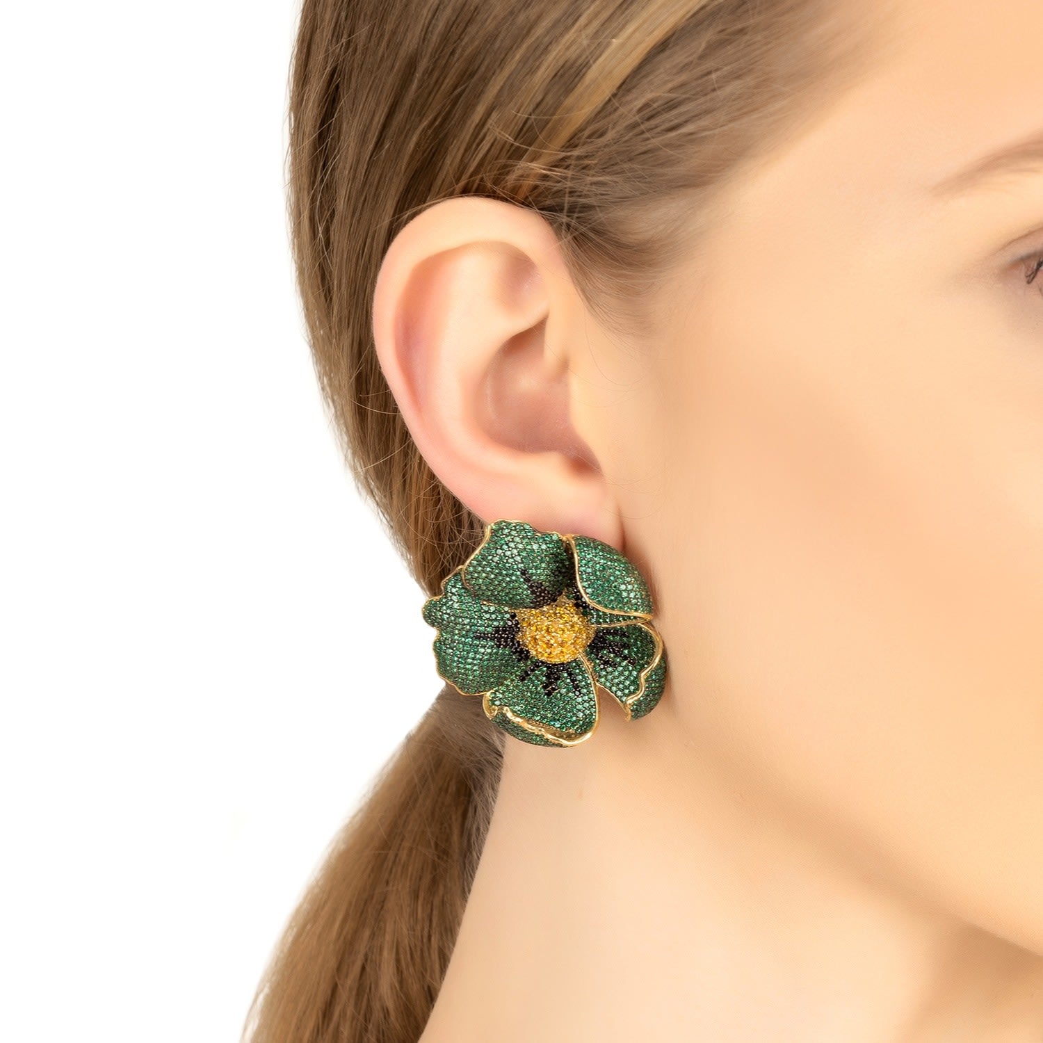 Poppy Emerald Green Earrings Gold