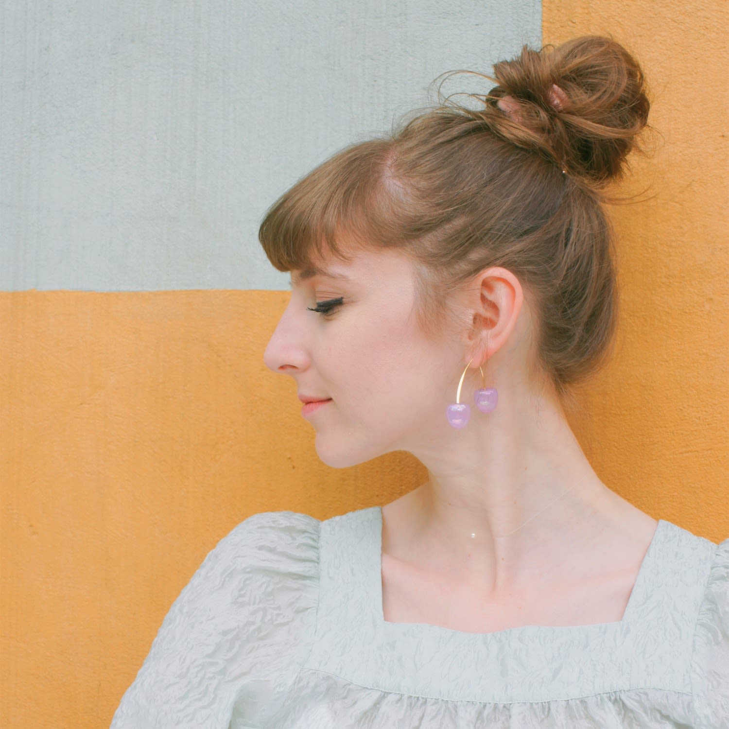 Iridescent Double Cherry Drop Earrings - Lilac