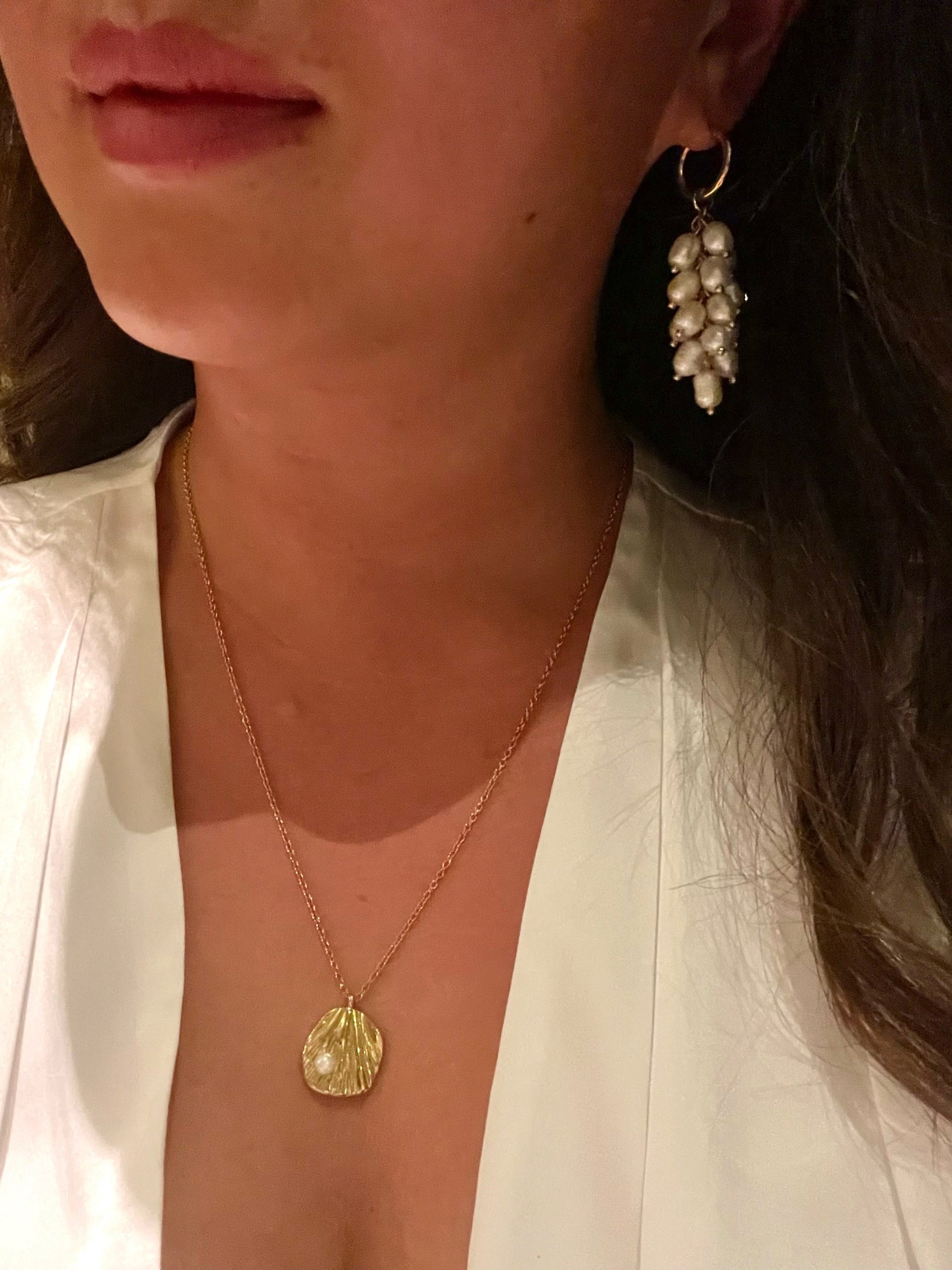 Azalea Freshwater Pearl Chandelier Gold Hoop Earrings