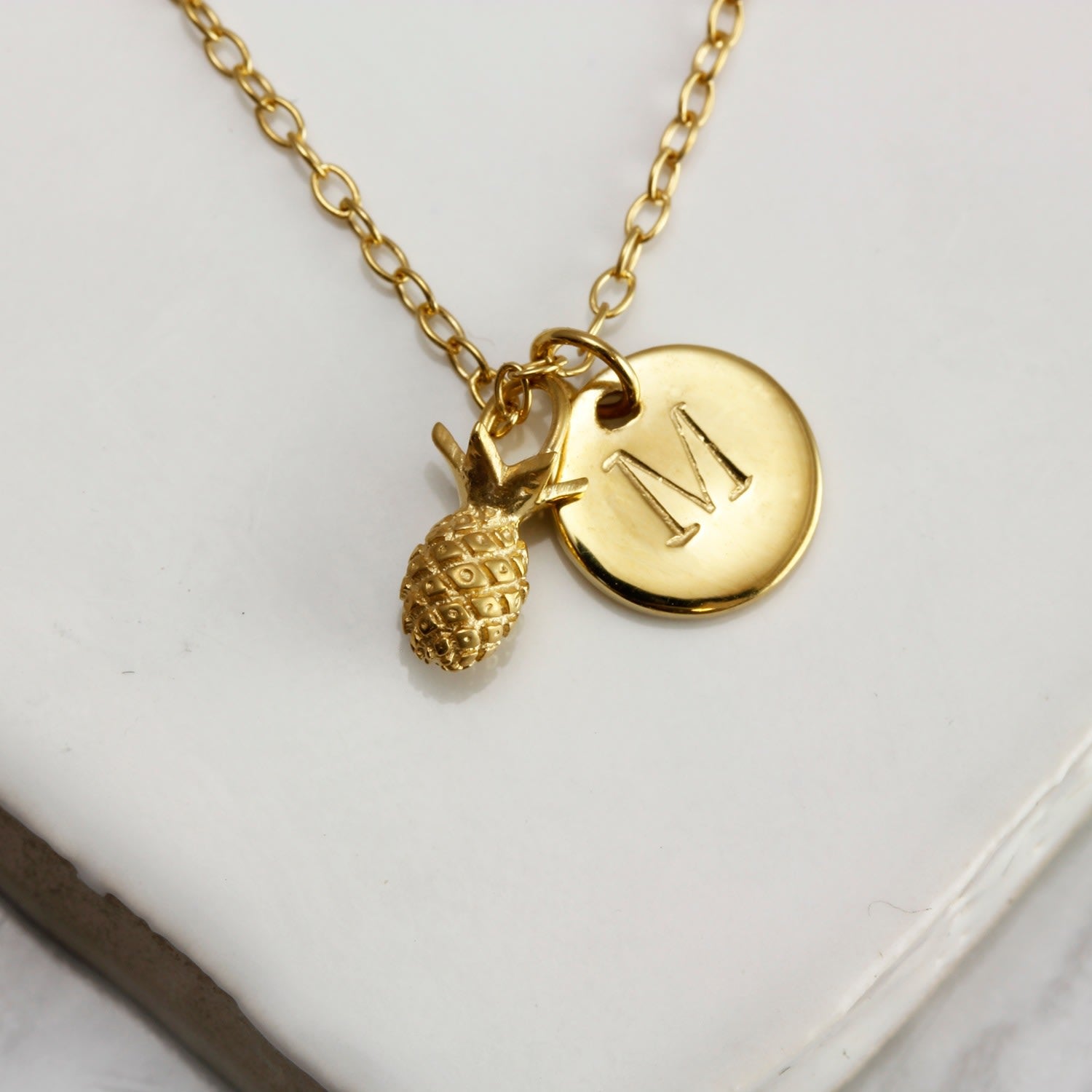Pineapple & Initial Necklace - Gold