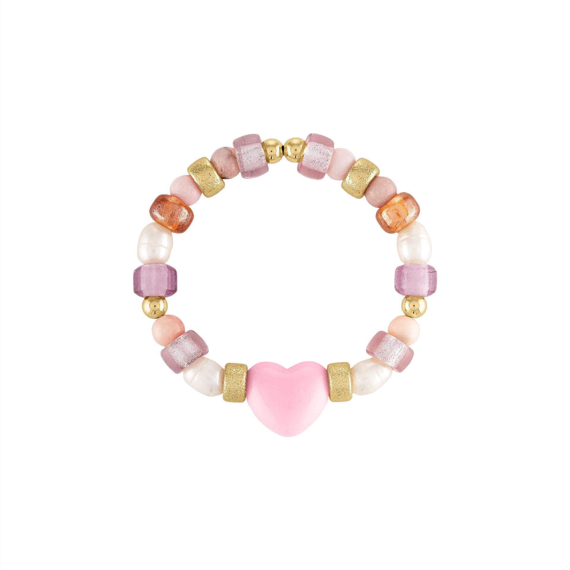 Pink Puff Heart Glass Bead Bracelet