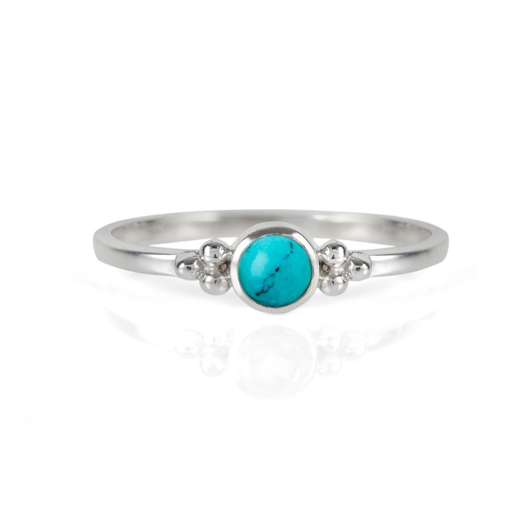 Holi Jewel Silver Stacking Ring - Turquoise