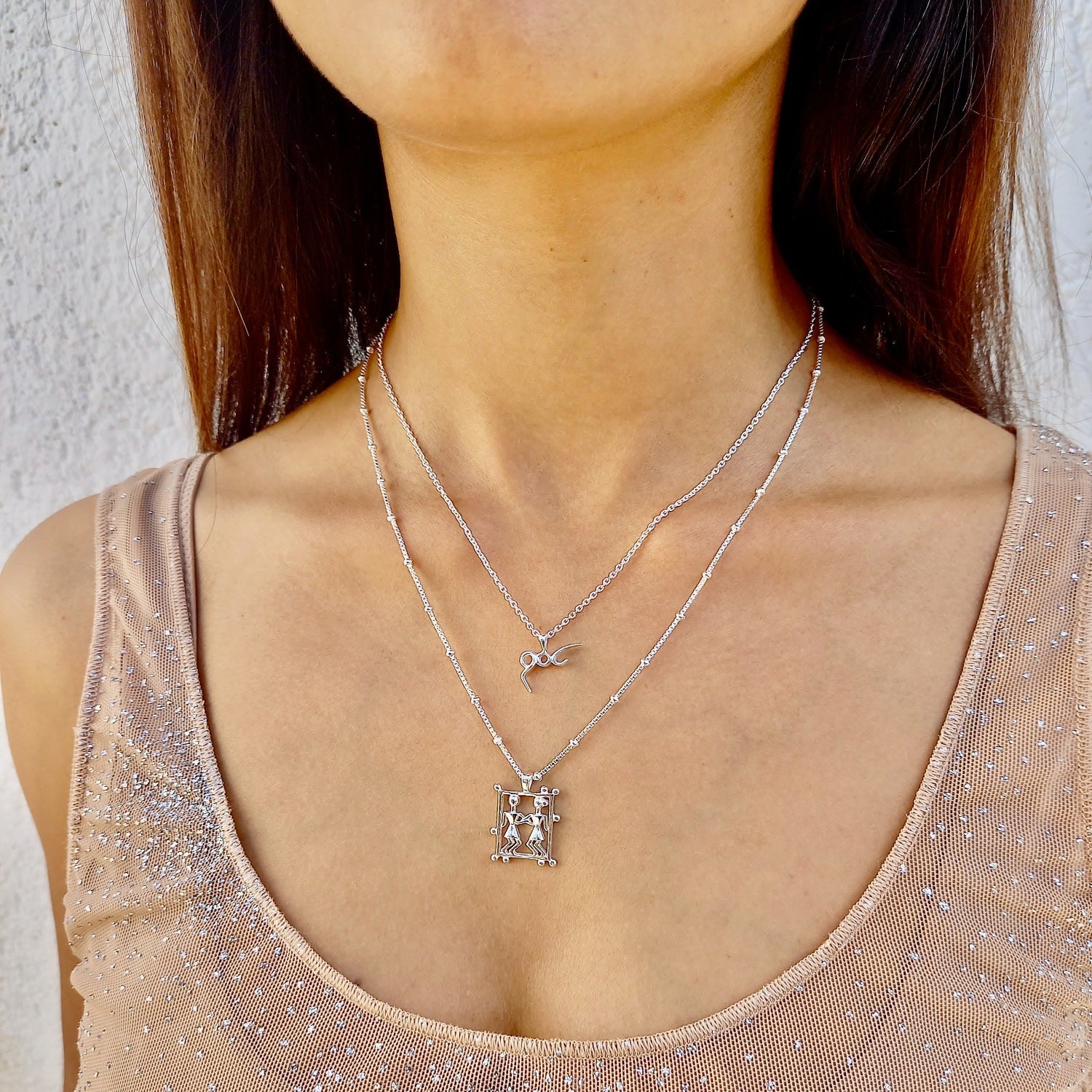 Tribal Girl & Boy Necklace - Sterling Silver