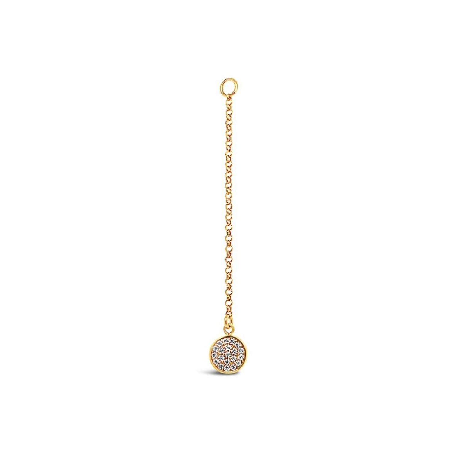 Single Earring Round Cz Charm With Chain - Gold