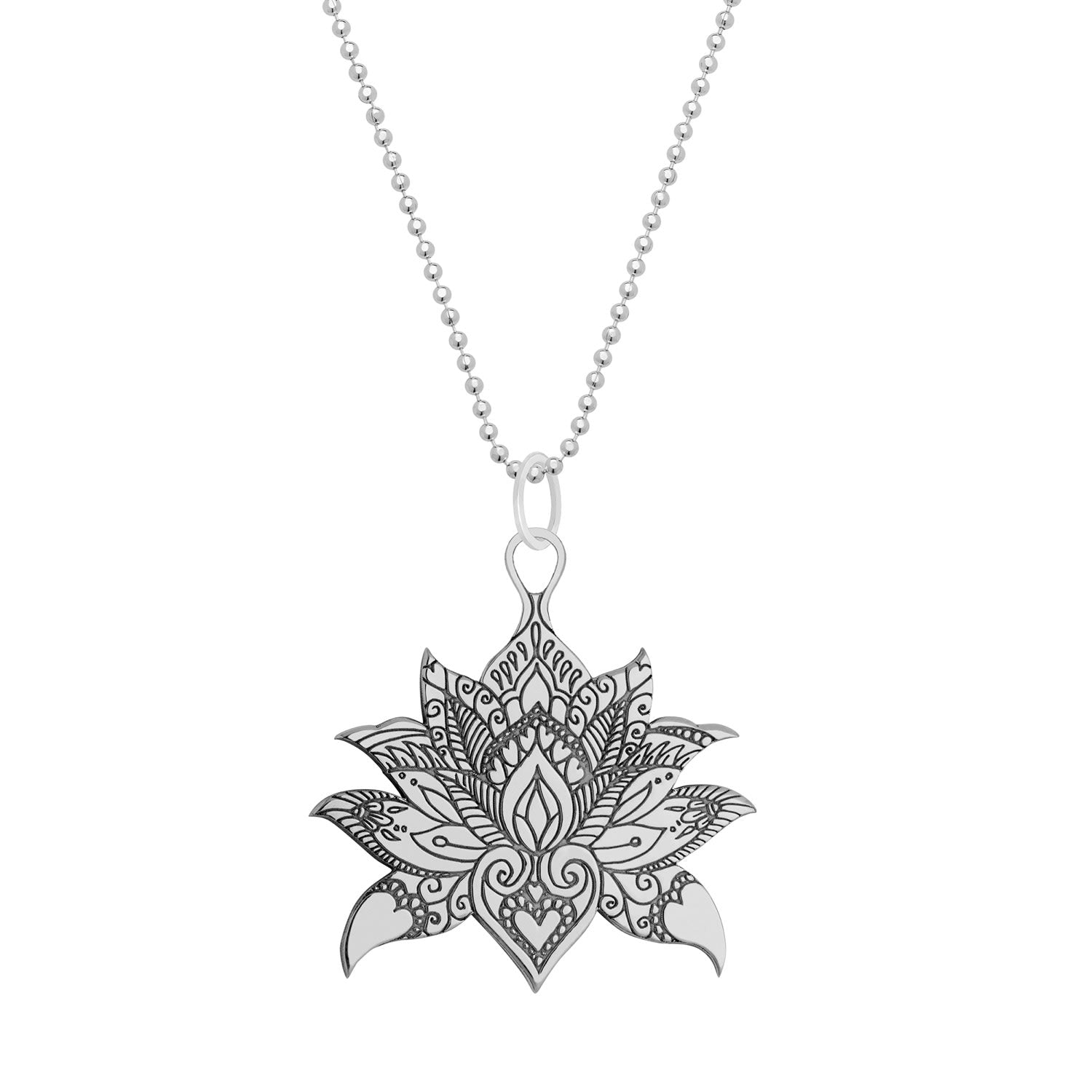 Medium Silver Lotus Flower Pendant Necklace