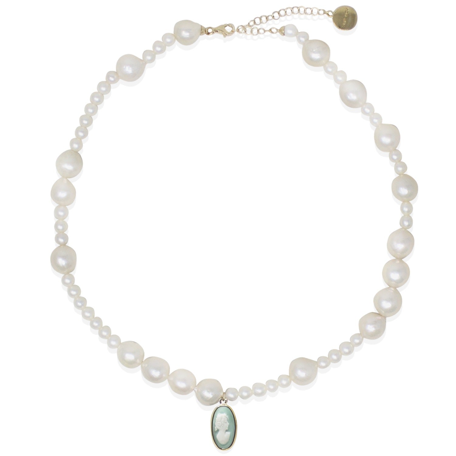 Boreas Mismatched Pearl And Green Cameo Necklace