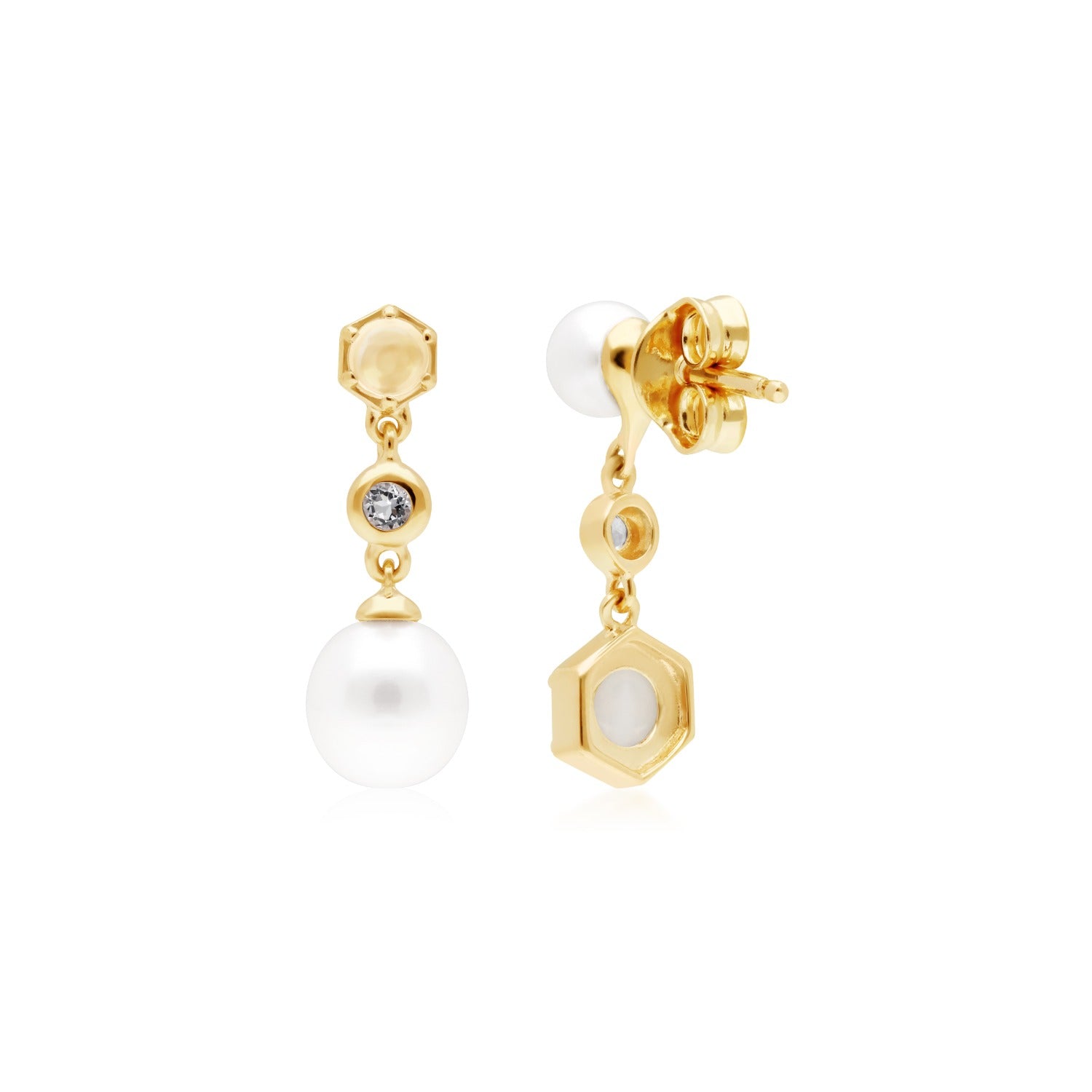 Mismatched Topaz Opal Pearl Dangle Earrings In Yellow Gold Plated Silver