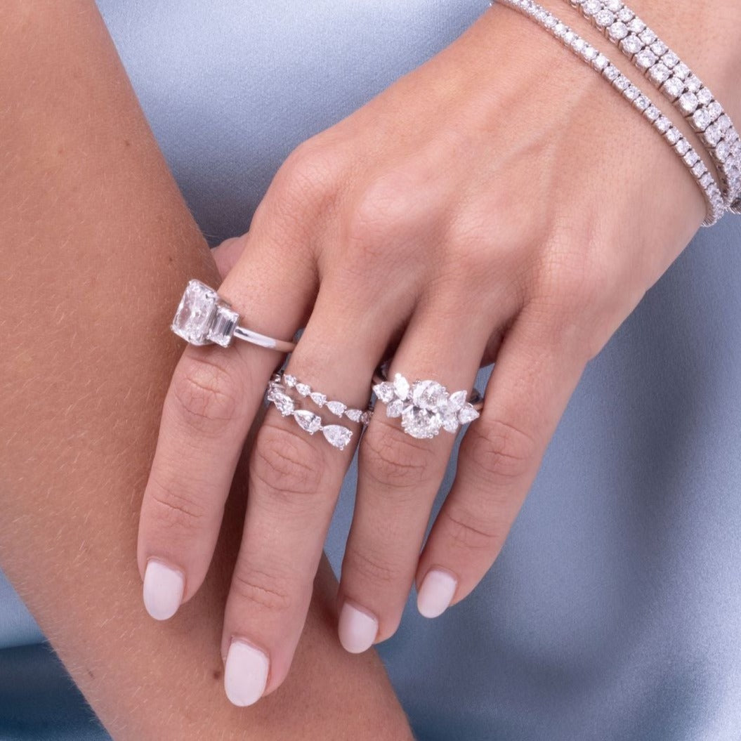 Gold Lab Grown Oval Multi Pear and Marquise Engagement Ring