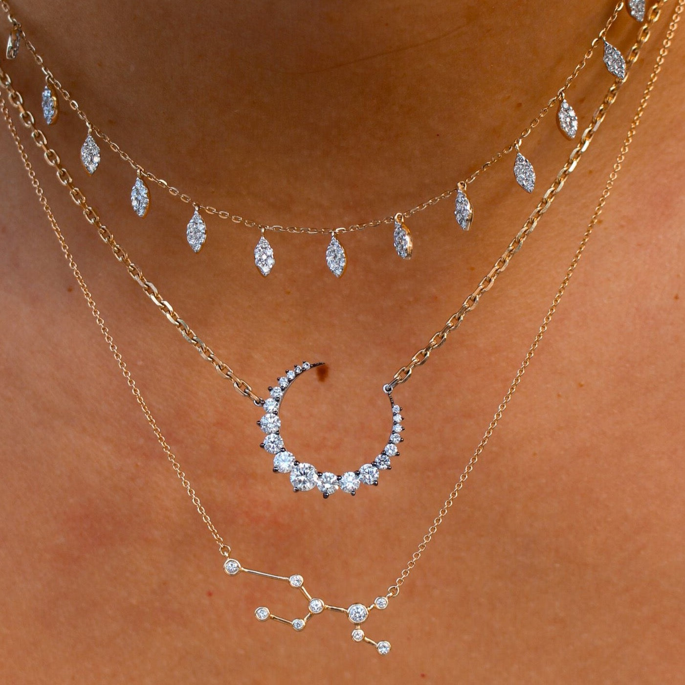 Gold Pave Diamond Marquise Drop Necklace