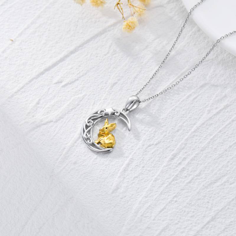 Sterling Silver Two-tone Rabbit & Moon Pendant Necklace