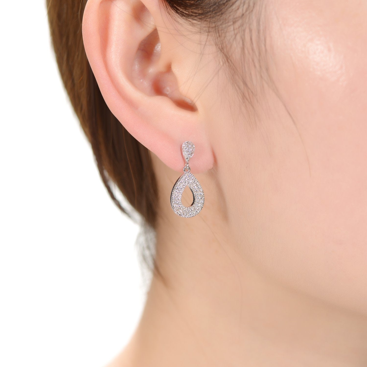Elegant White Gold Plated With Clear Cubic Zirconia Pear Drop Earrings