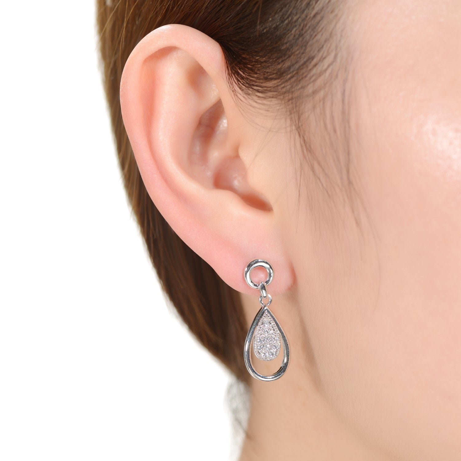 Stunning White Gold Plated With Clear Cubic Zirconia Pear Drop Earrings