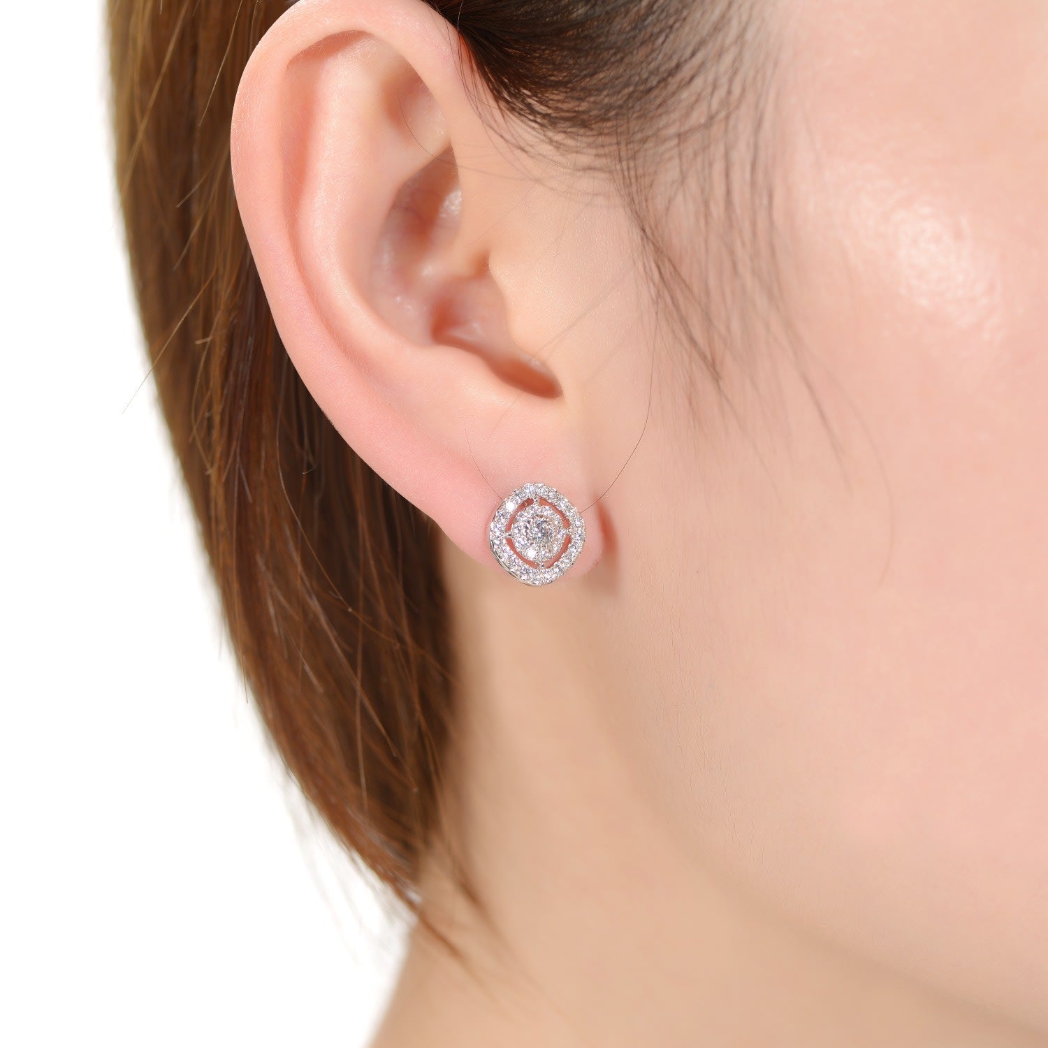 Elegant White Gold Plated With Clear Cubic Zirconia Square Stud Earrings