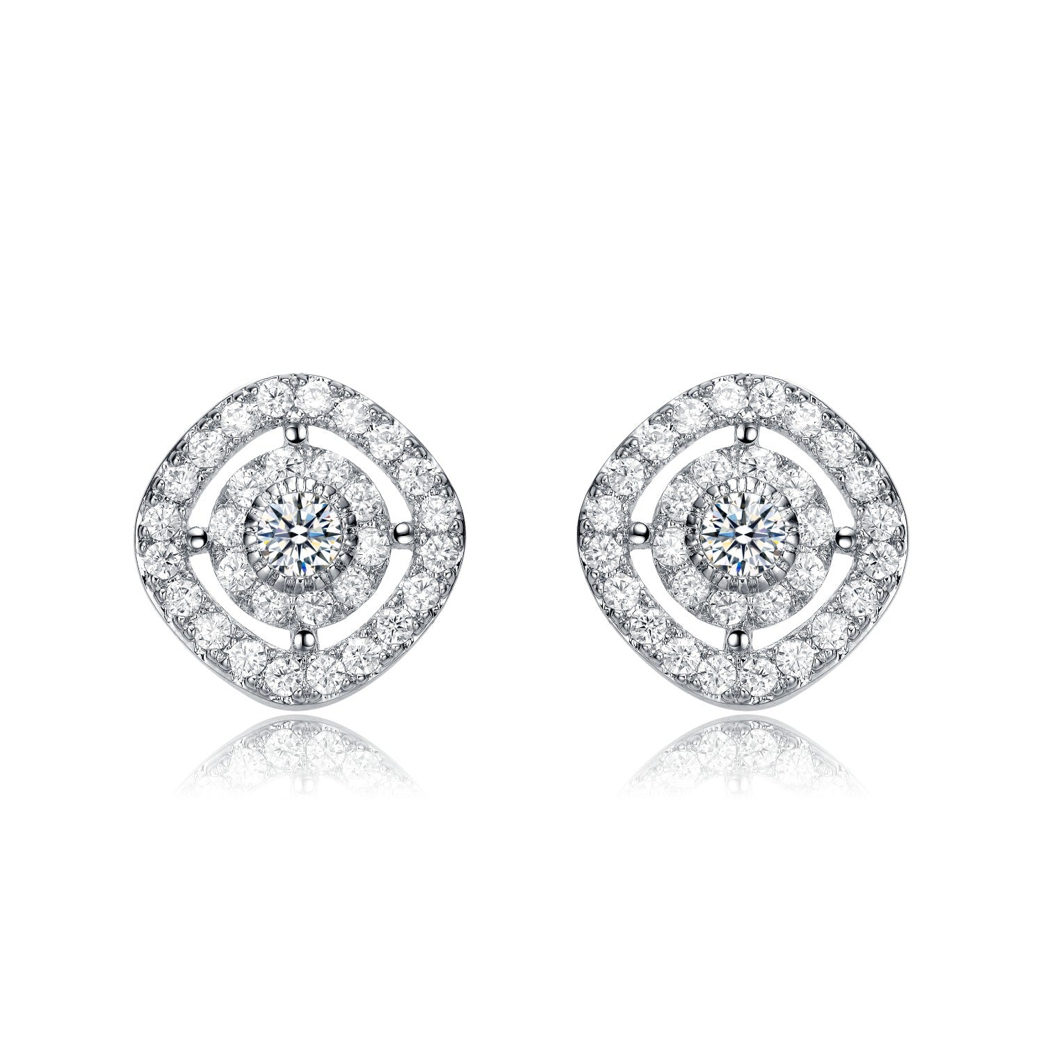Rachel Glauber White Gold Plated Cubic Zirconia Square Stud Earrings