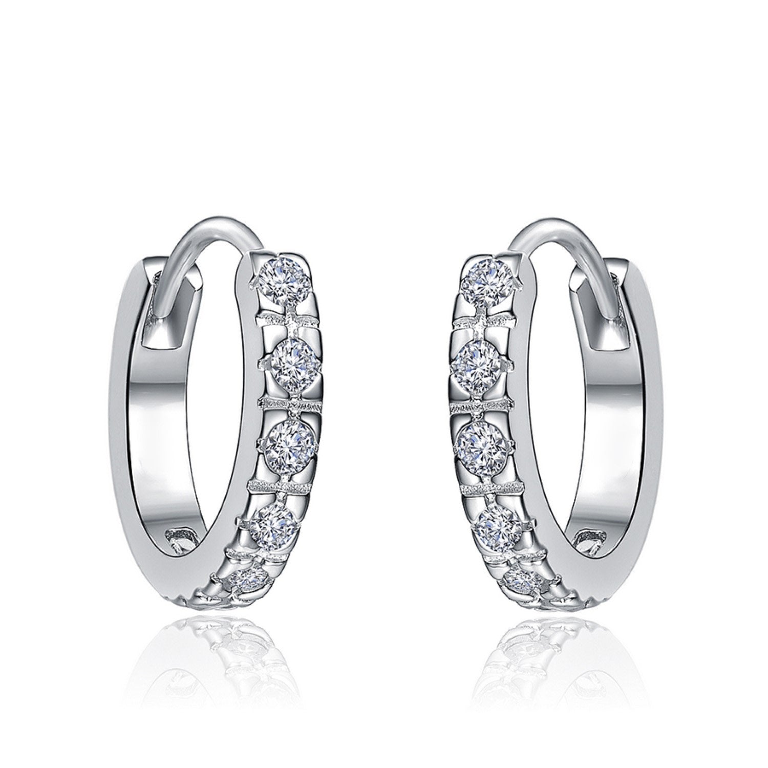 Rachel Glauber Elegant White Gold Plated Huggie Hoop Earrings