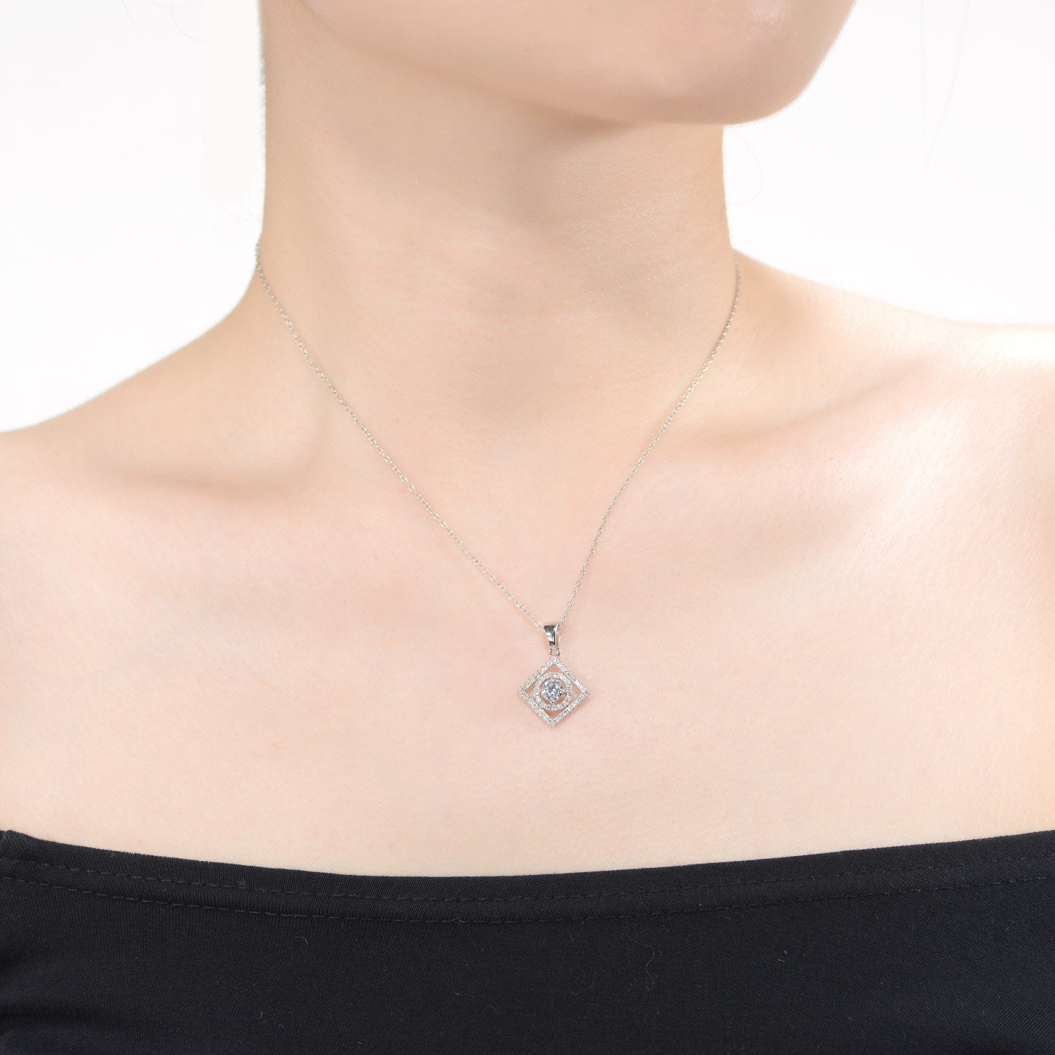 Rachel Glauber Elegant White Gold Plated Square Pendant Necklace