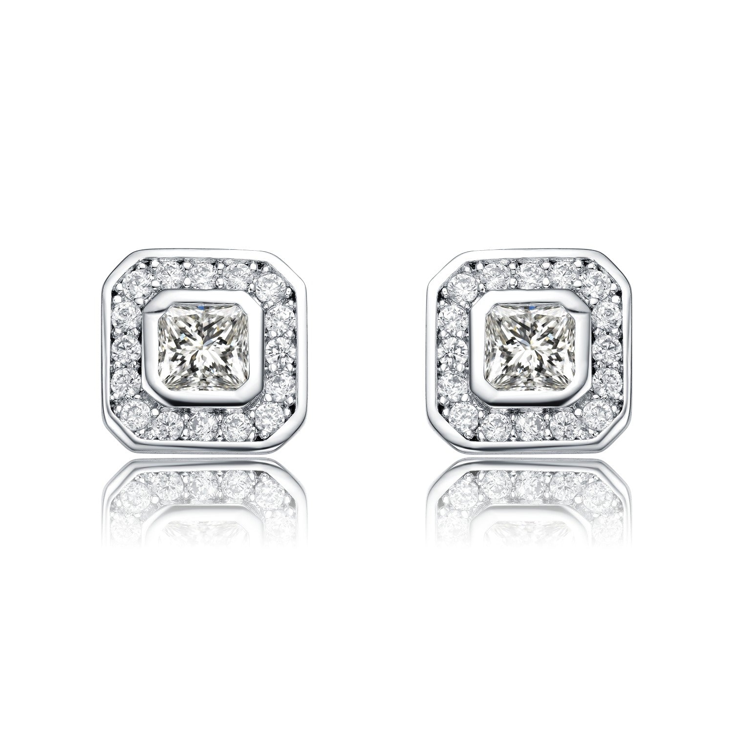 Rachel Glauber Rhodium Plated Cubic Zirconia Square Stud Earrings