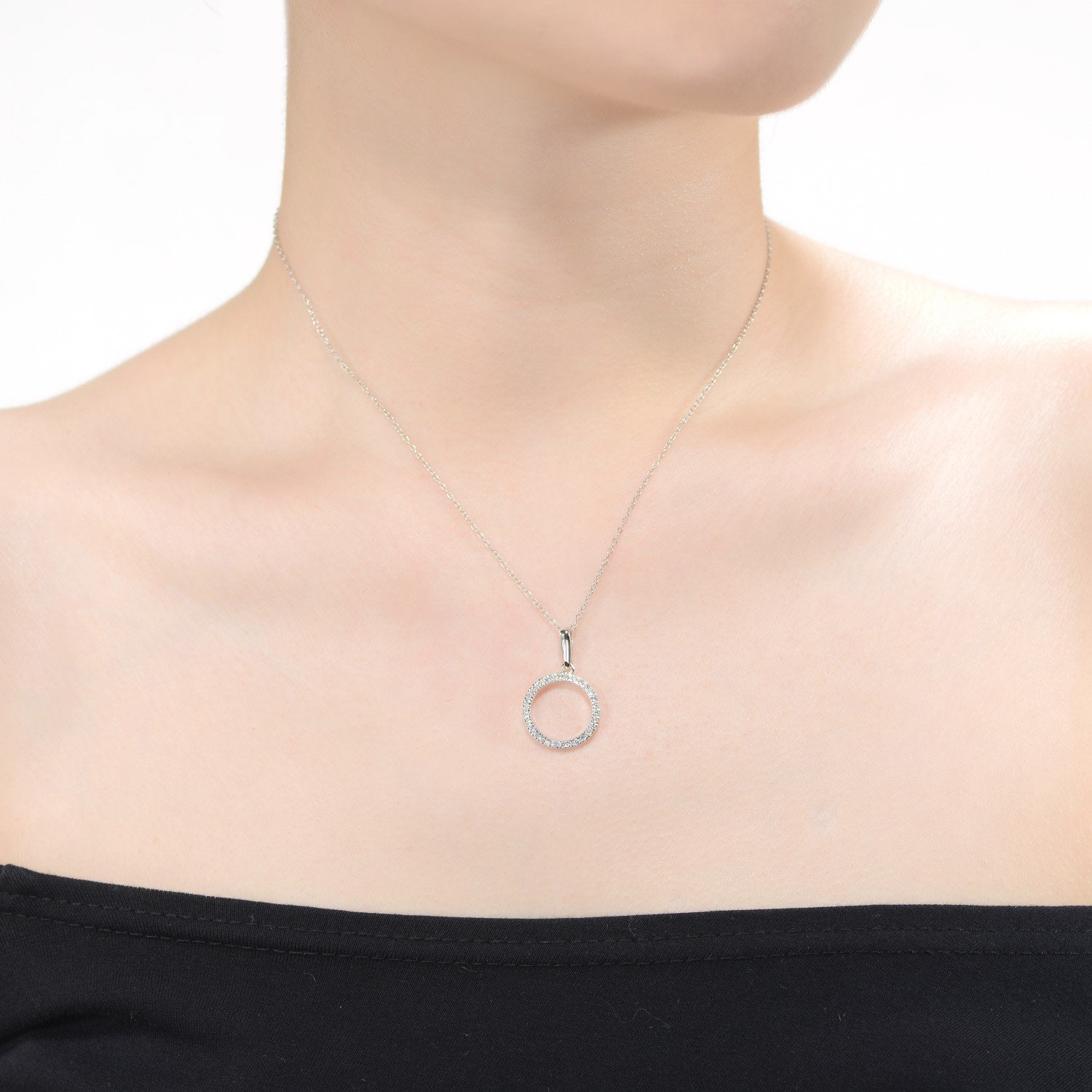 Rachel Glauber Exclusive White Gold Plated Cubic Zirconia Circle Shaped Pendant Necklace