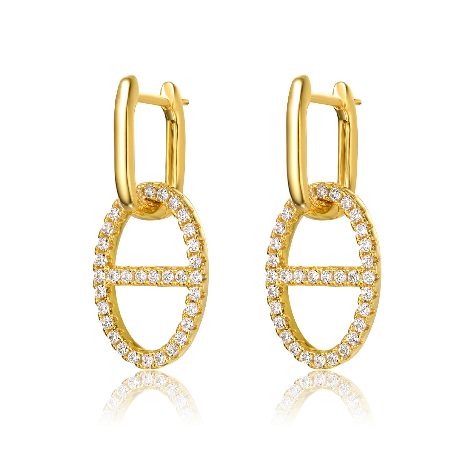Gold Plated With Clear Cubic Zirconia Dangle Earrings