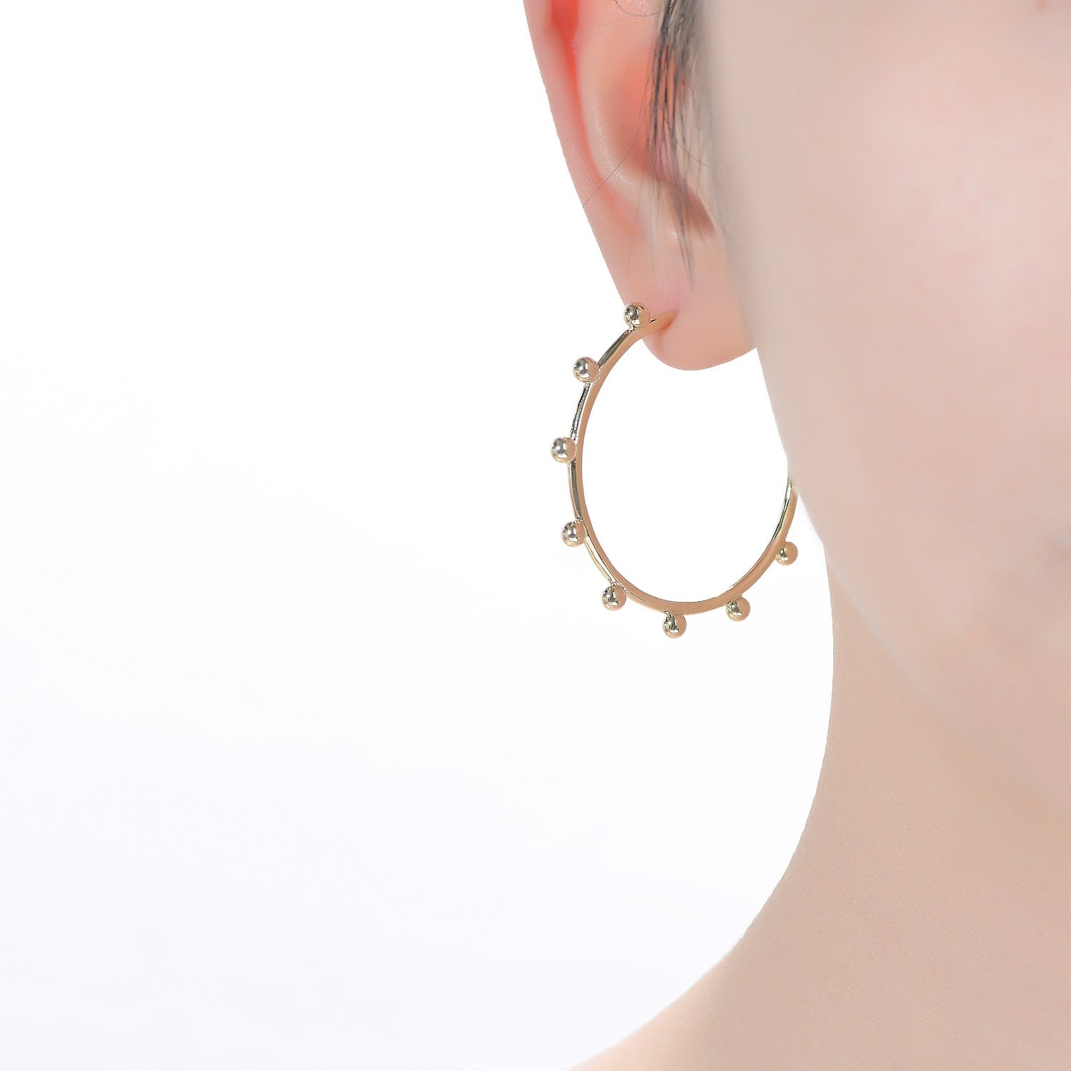 Rachel Glauber Gold Plated Beaded Open Hoop Earrings