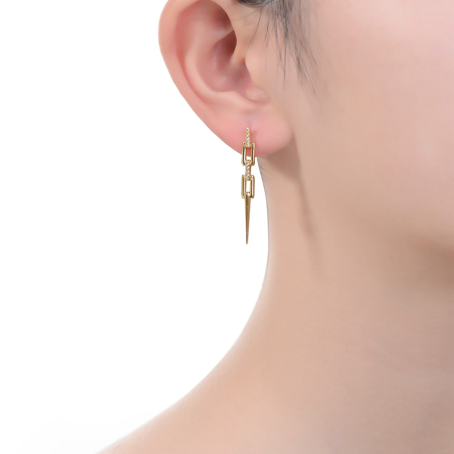 Rachel Glauber Gold Plated Cubic Zirconia Link Drop Earrings