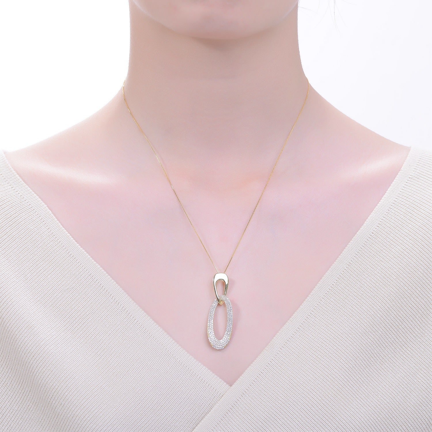 Rachel Glauber Stunning Gold Plated Cubic Zirconia Oval Drop Pendant Necklace