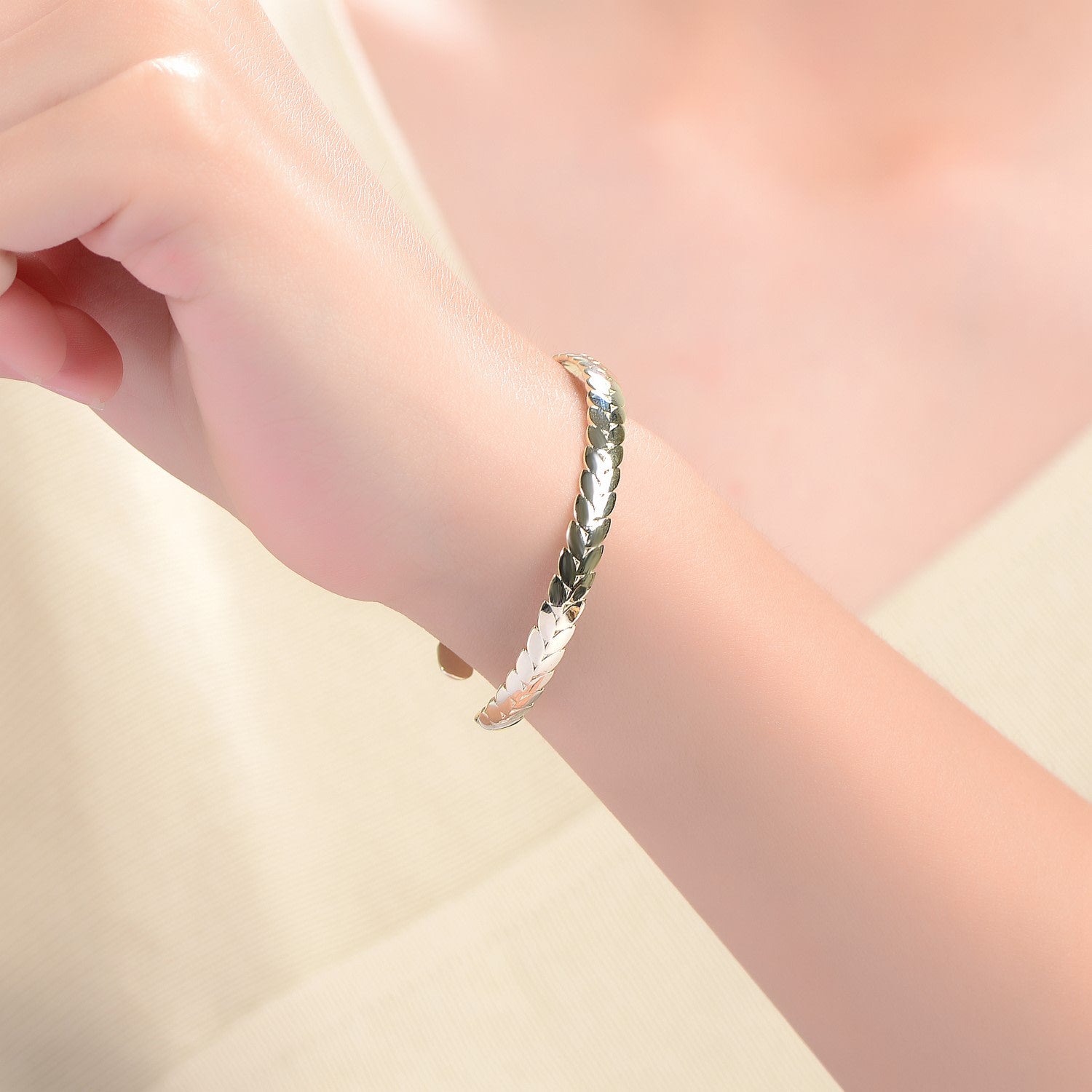 Rachel Glauber Gold Plated Leaf Cuff Bracelet