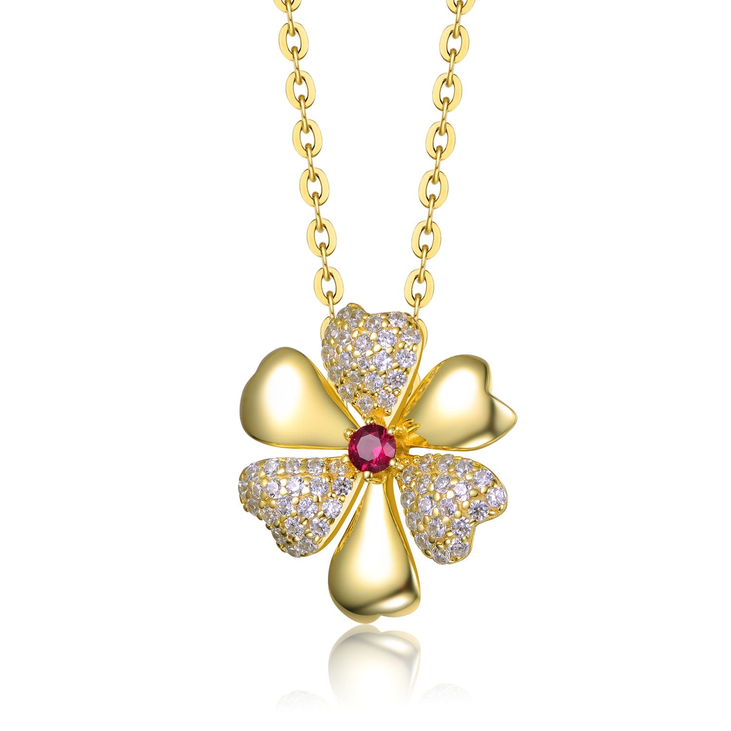 Rachel Glauber Gold Plated Pave Flower Pendant Necklace