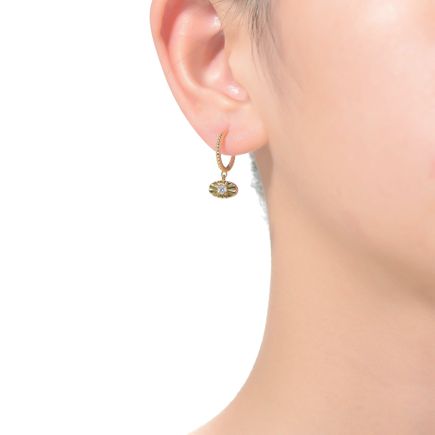 Rachel Glauber Gold Plated Round Charm Open Hoop Earrings