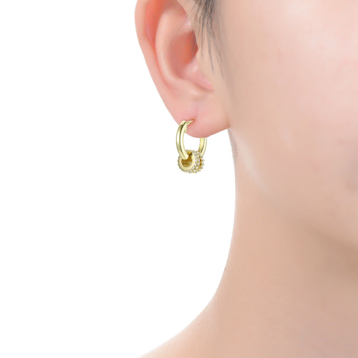 Rachel Glauber Gold Plated Round Cubic Zirconia Small Hoop Earrings