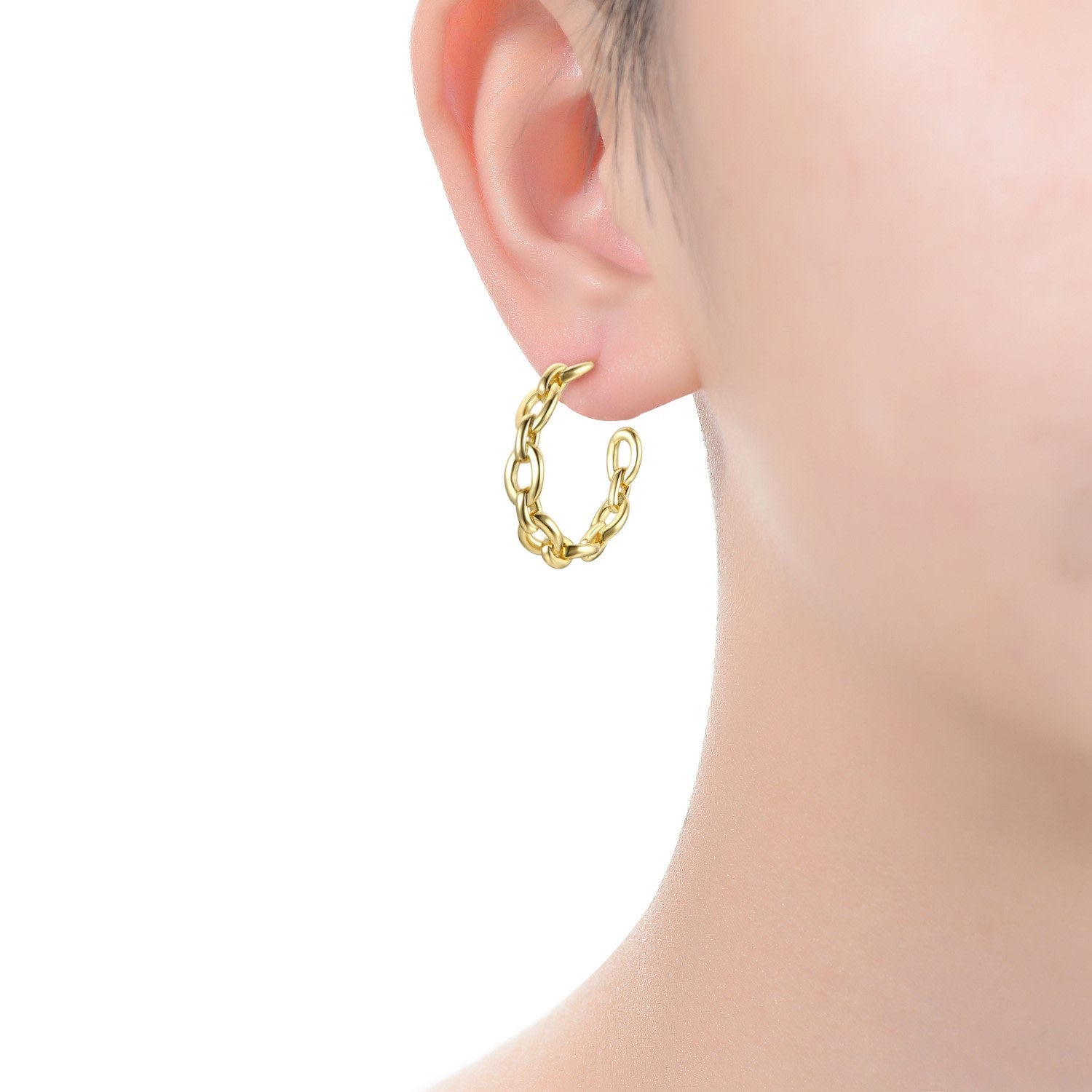 Rachel Glauber Gold Plated Sterling Silver Modern Chain Link C-Hoop Earrings