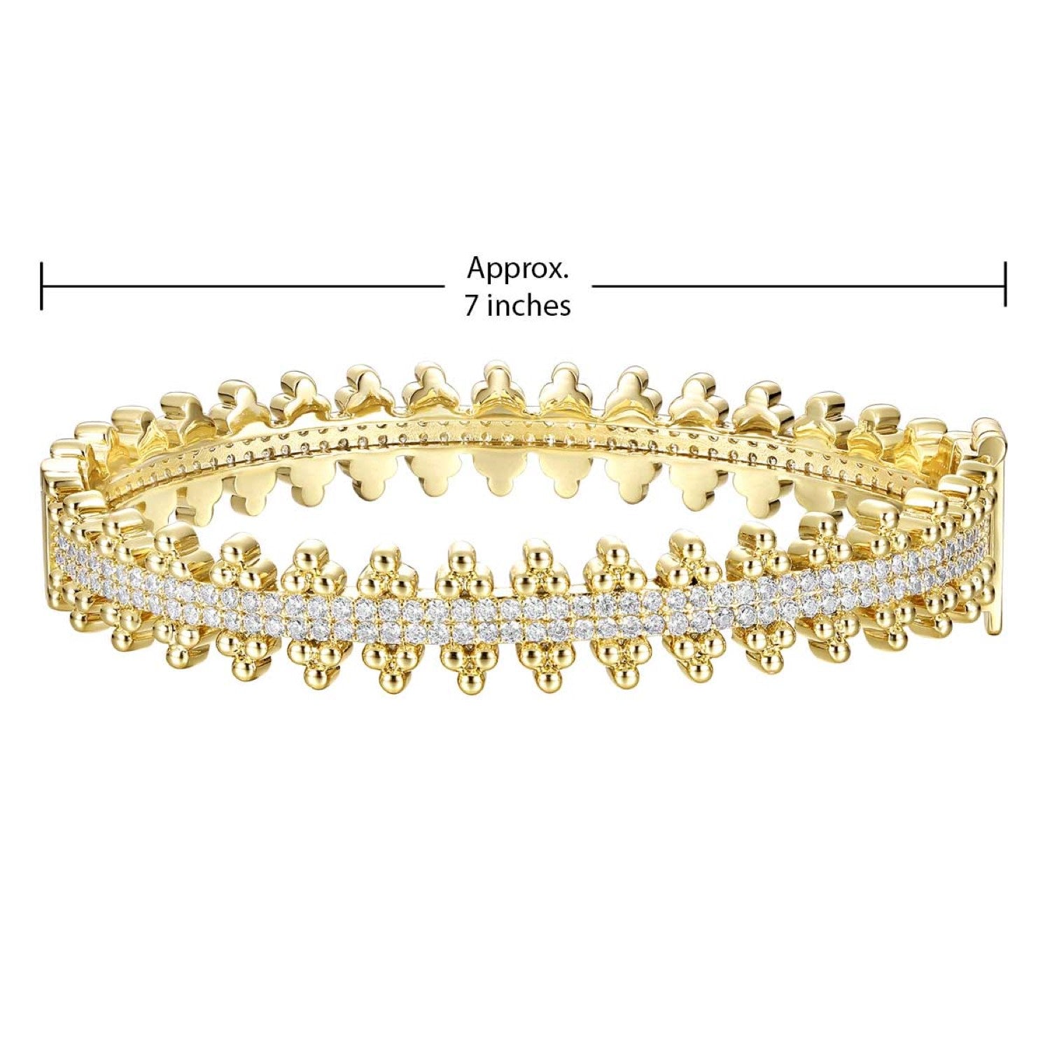 Rachel Glauber Gold Plated Sterling Silver With Cubic Zirconia Beaded Cluster Link Tennis Bracelet