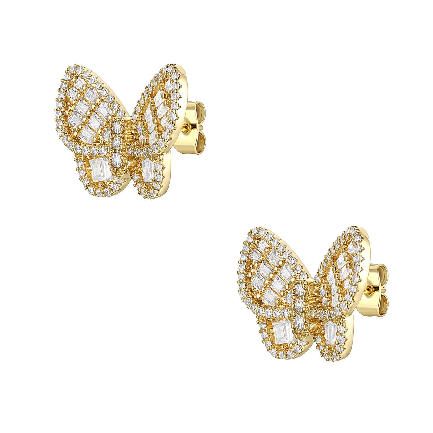 Rachel Glauber Gold Plated Sterling Silver With Diamond Cubic Zirconia Clusters Butterfly Stud Earrings