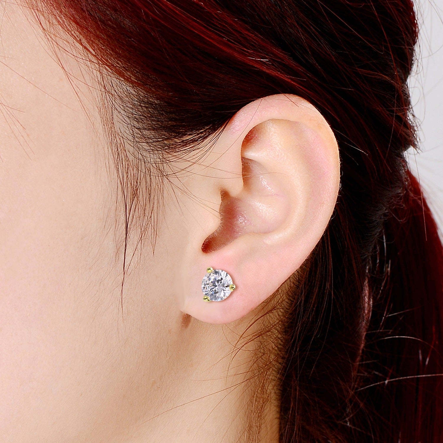Rachel Glauber Gold Plated Three-Prong Martini Solitaire Stud Earrings