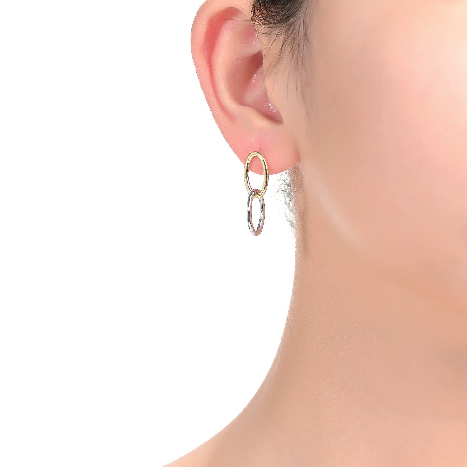 Rachel Glauber Gold Plated Two Tone Oval Drop Earrings